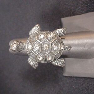 Silvertone Turtle CZ Ring Adjustable